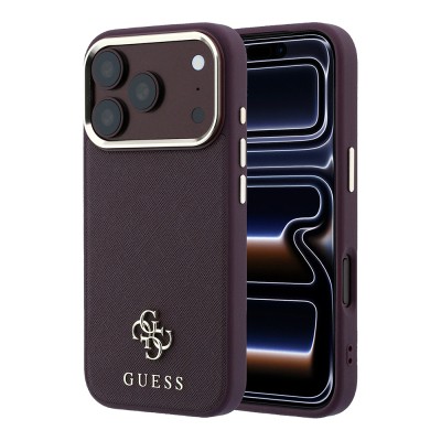 Apple iPhone 18 Pro Max Kılıf Guess Orjinal Lisanslı M-safe Şarj Özellikli Klasik Yazı ve 4G Logolu PU Deri Saffiano Kapak Bordo