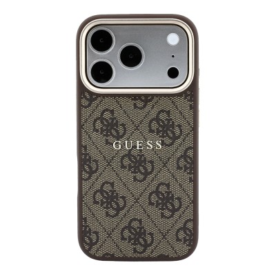Apple iPhone 18 Pro Max Kılıf Guess Orjinal Lisanslı M-safe Şarj Özellikli Metal Kamera Çerçeveli C-Magnet 4G Desenli Yazı Logolu Kapak - 3