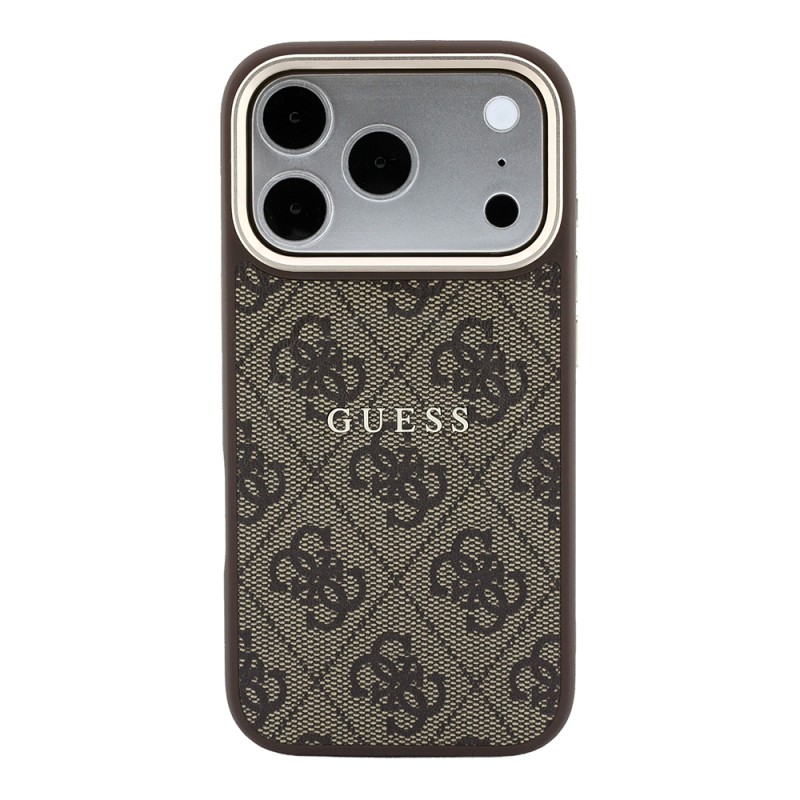 Apple iPhone 18 Pro Max Kılıf Guess Orjinal Lisanslı M-safe Şarj Özellikli Metal Kamera Çerçeveli C-Magnet 4G Desenli Yazı Logolu Kapak - 3