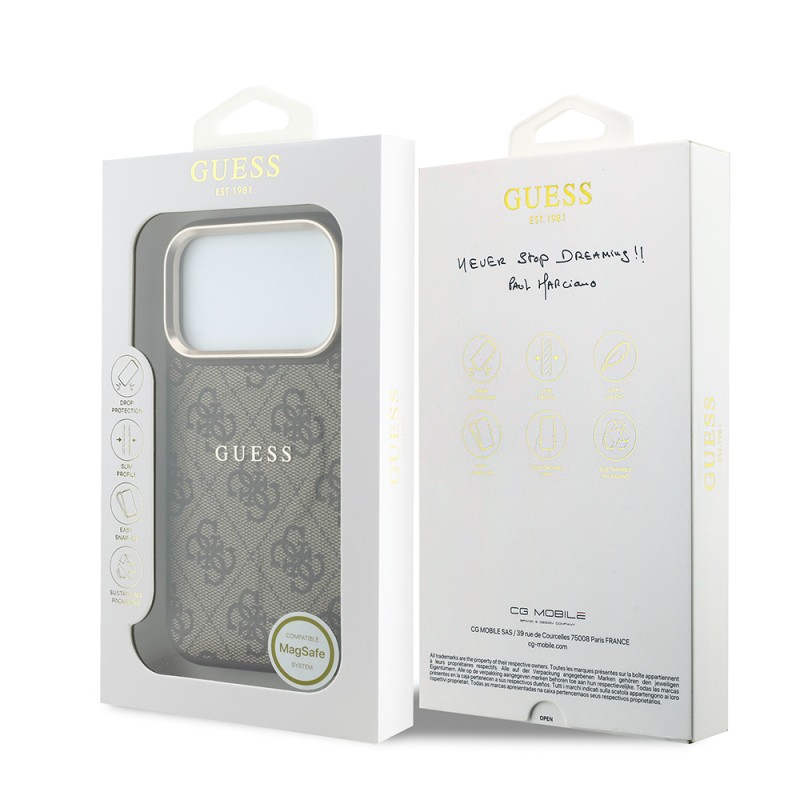 Apple iPhone 18 Pro Max Kılıf Guess Orjinal Lisanslı M-safe Şarj Özellikli Metal Kamera Çerçeveli C-Magnet 4G Desenli Yazı Logolu Kapak - 8
