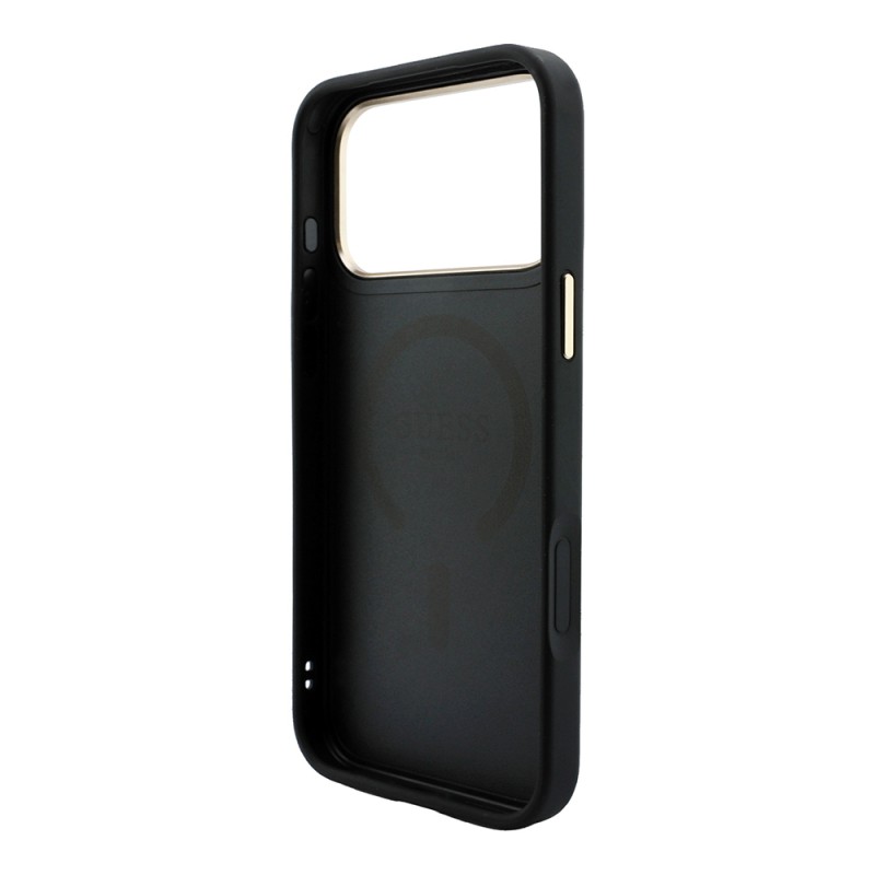 Apple iPhone 18 Pro Max Kılıf Guess Orjinal Lisanslı M-safe Şarj Özellikli Metal Kamera Çerçeveli C-Magnet 4G Desenli Yazı Logolu Kapak - 15