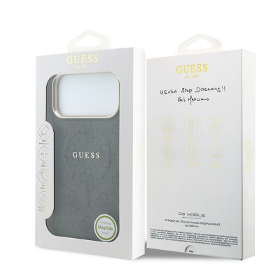 Apple iPhone 18 Pro Max Kılıf Guess Orjinal Lisanslı M-safe Şarj Özellikli Metal Kamera Çerçeveli C-Magnet 4G Desenli Yazı Logolu Kapak - 16