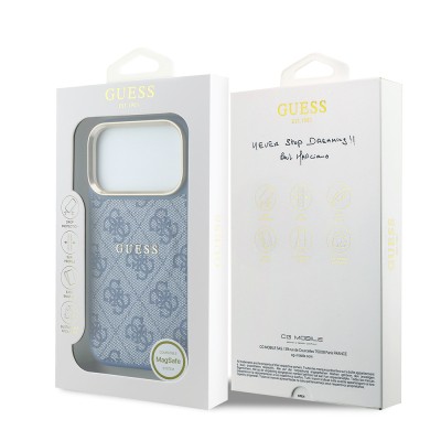 Apple iPhone 18 Pro Max Kılıf Guess Orjinal Lisanslı M-safe Şarj Özellikli Metal Kamera Çerçeveli C-Magnet 4G Desenli Yazı Logolu Kapak - 24