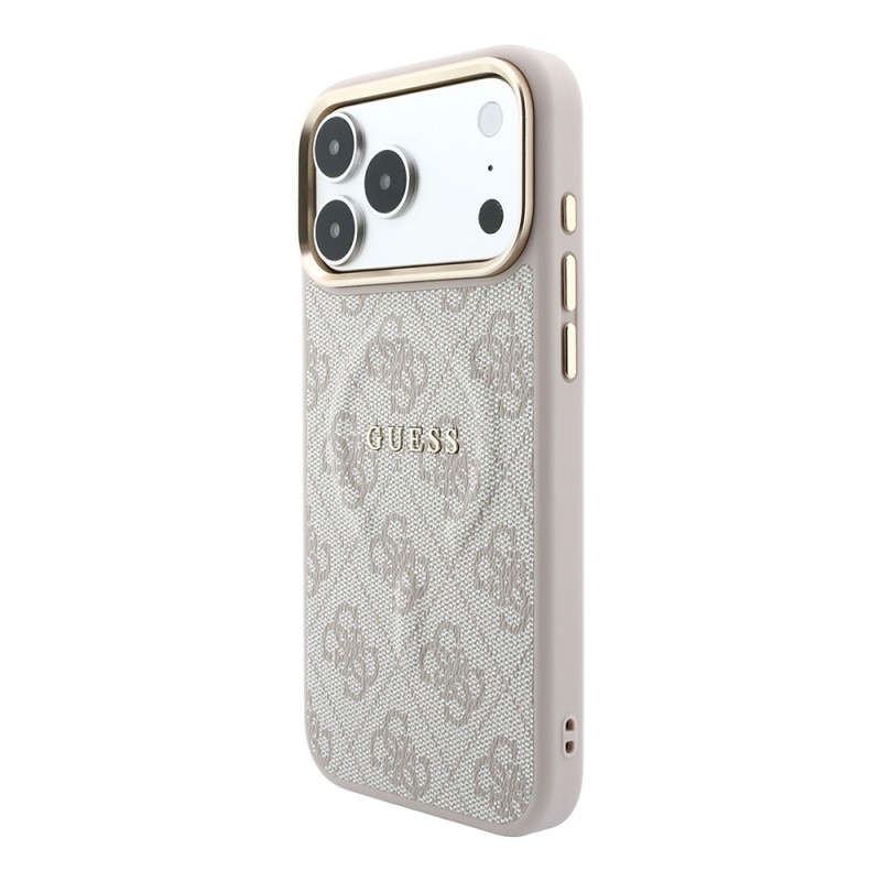 Apple iPhone 18 Pro Max Kılıf Guess Orjinal Lisanslı M-safe Şarj Özellikli Metal Kamera Çerçeveli C-Magnet 4G Desenli Yazı Logolu Kapak - 26