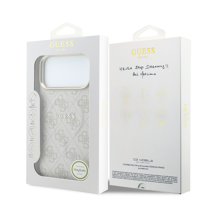 Apple iPhone 18 Pro Max Kılıf Guess Orjinal Lisanslı M-safe Şarj Özellikli Metal Kamera Çerçeveli C-Magnet 4G Desenli Yazı Logolu Kapak - 32