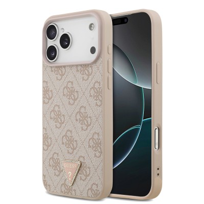 Apple iPhone 18 Pro Max Kılıf Guess Orjinal Lisanslı M-safe Şarj Özellikli PU Deri Taşlı Üçgen Logo 4G Desenli Strass Kapak - 9