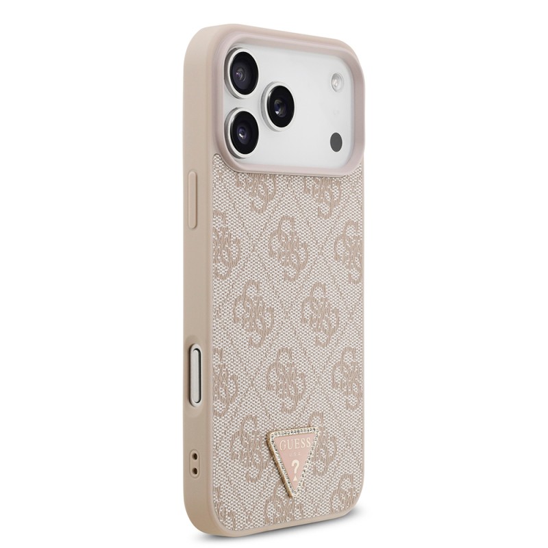 Apple iPhone 18 Pro Max Kılıf Guess Orjinal Lisanslı M-safe Şarj Özellikli PU Deri Taşlı Üçgen Logo 4G Desenli Strass Kapak - 12