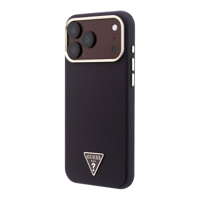 Apple iPhone 18 Pro Max Kılıf Guess Orjinal Lisanslı M-safe Şarj Özellikli PU Metal Üçgen Logolu Karbon Fiber Kevlar Kapak - 2