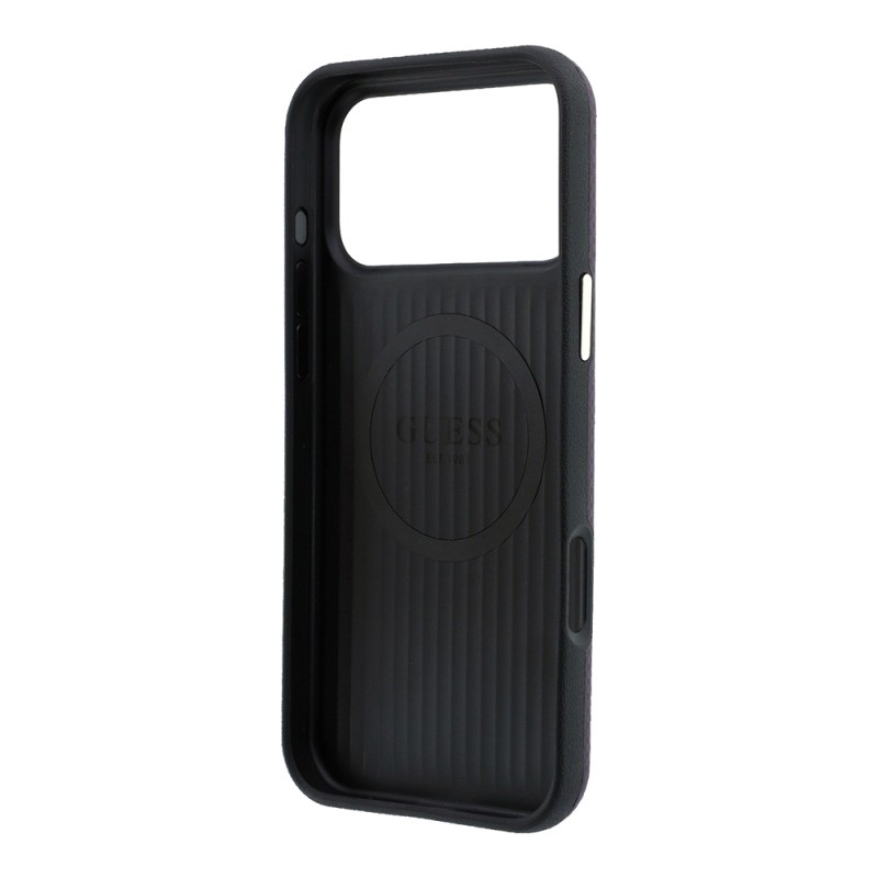 Apple iPhone 18 Pro Max Kılıf Guess Orjinal Lisanslı M-safe Şarj Özellikli PU Metal Üçgen Logolu Karbon Fiber Kevlar Kapak - 7
