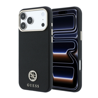 Apple iPhone 18 Pro Max Kılıf Guess Orjinal Lisanslı M-safe Şarj Özellikli PU Taşlı Metal 4G ve Yazı Logolu Kapak - Guess