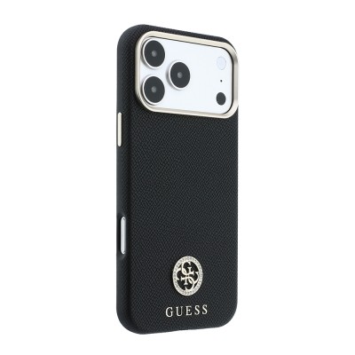Apple iPhone 18 Pro Max Kılıf Guess Orjinal Lisanslı M-safe Şarj Özellikli PU Taşlı Metal 4G ve Yazı Logolu Kapak - 6