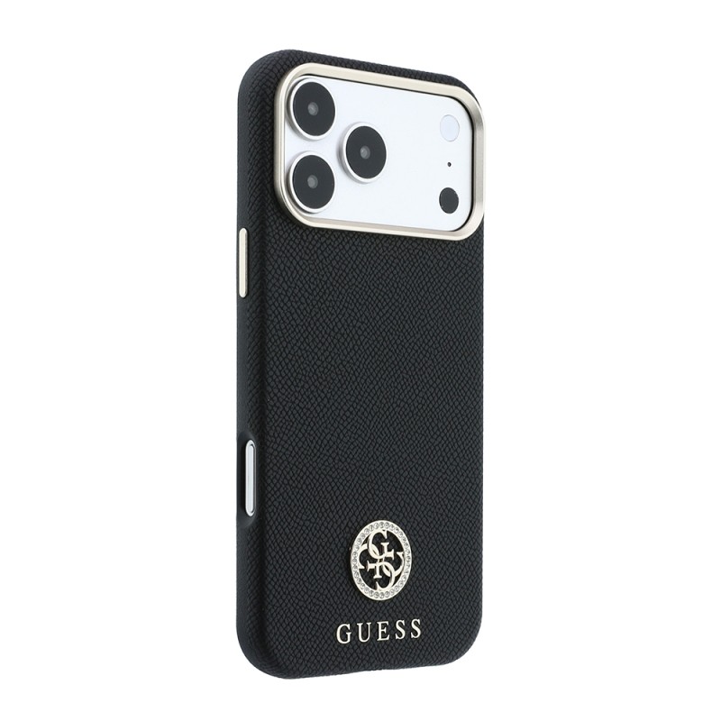 Apple iPhone 18 Pro Max Kılıf Guess Orjinal Lisanslı M-safe Şarj Özellikli PU Taşlı Metal 4G ve Yazı Logolu Kapak - 6