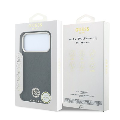 Apple iPhone 18 Pro Max Kılıf Guess Orjinal Lisanslı M-safe Şarj Özellikli PU Taşlı Metal 4G ve Yazı Logolu Kapak - 10