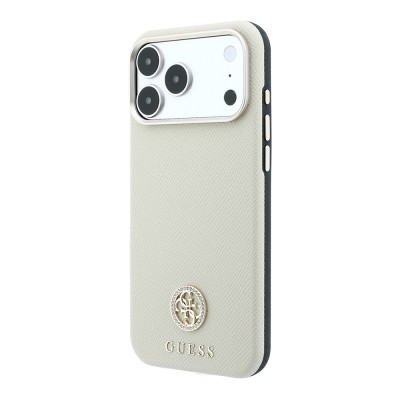 Apple iPhone 18 Pro Max Kılıf Guess Orjinal Lisanslı M-safe Şarj Özellikli PU Taşlı Metal 4G ve Yazı Logolu Kapak - 11