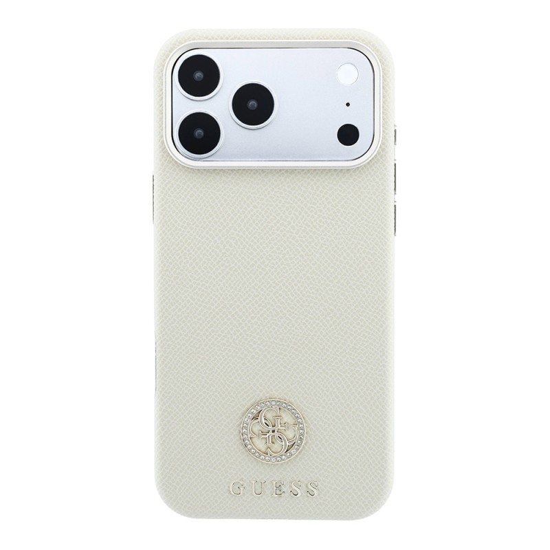 Apple iPhone 18 Pro Max Kılıf Guess Orjinal Lisanslı M-safe Şarj Özellikli PU Taşlı Metal 4G ve Yazı Logolu Kapak - 12
