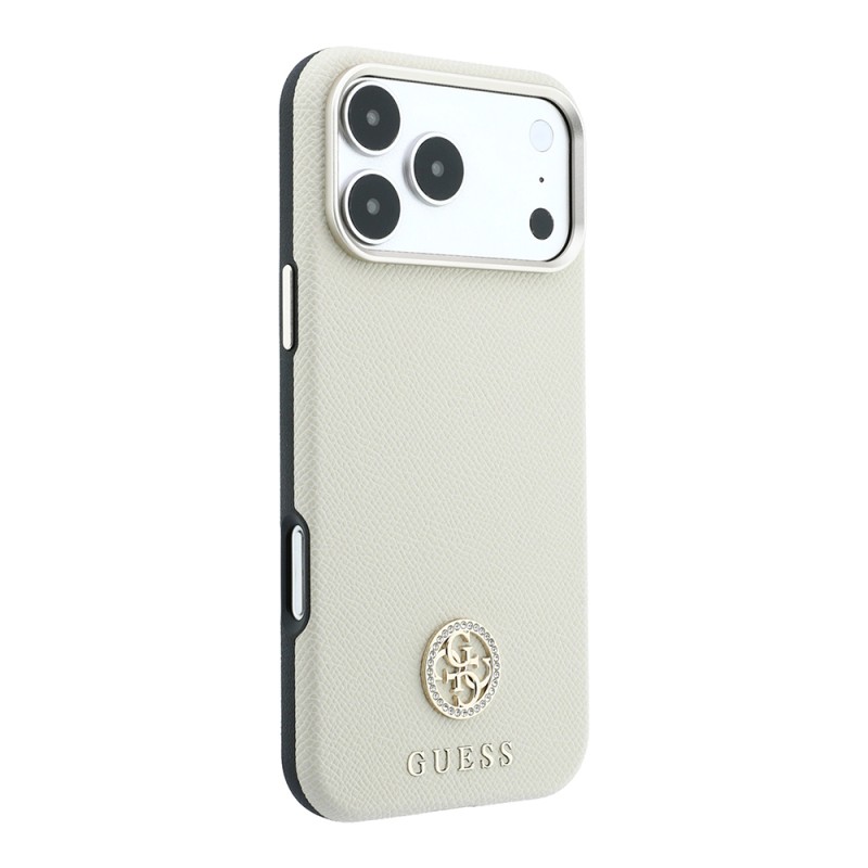 Apple iPhone 18 Pro Max Kılıf Guess Orjinal Lisanslı M-safe Şarj Özellikli PU Taşlı Metal 4G ve Yazı Logolu Kapak - 13