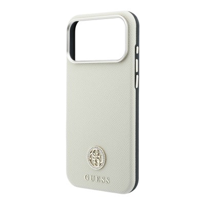 Apple iPhone 18 Pro Max Kılıf Guess Orjinal Lisanslı M-safe Şarj Özellikli PU Taşlı Metal 4G ve Yazı Logolu Kapak - 15