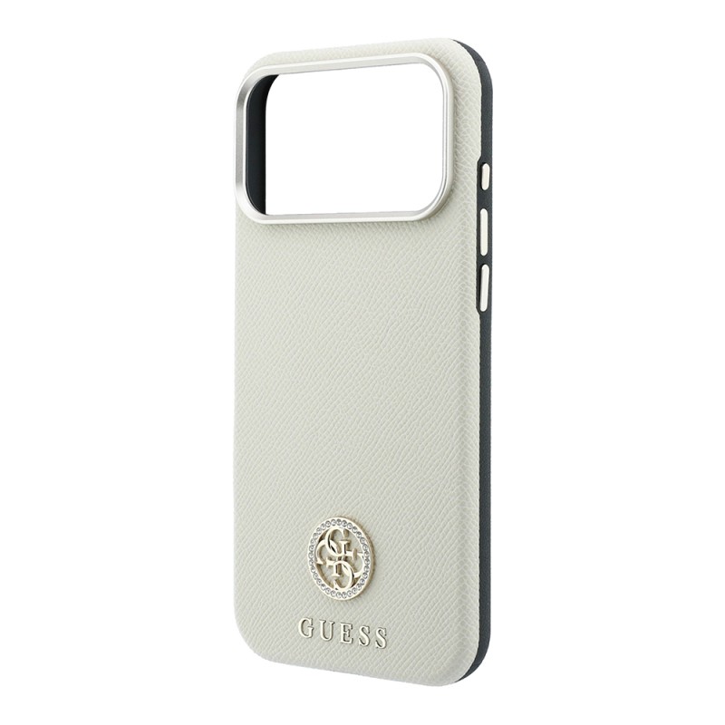 Apple iPhone 18 Pro Max Kılıf Guess Orjinal Lisanslı M-safe Şarj Özellikli PU Taşlı Metal 4G ve Yazı Logolu Kapak - 15