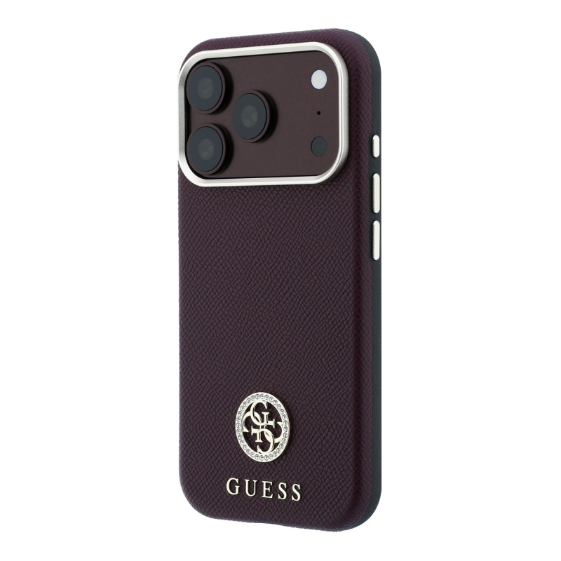 Apple iPhone 18 Pro Max Kılıf Guess Orjinal Lisanslı M-safe Şarj Özellikli PU Taşlı Metal 4G ve Yazı Logolu Kapak - 18