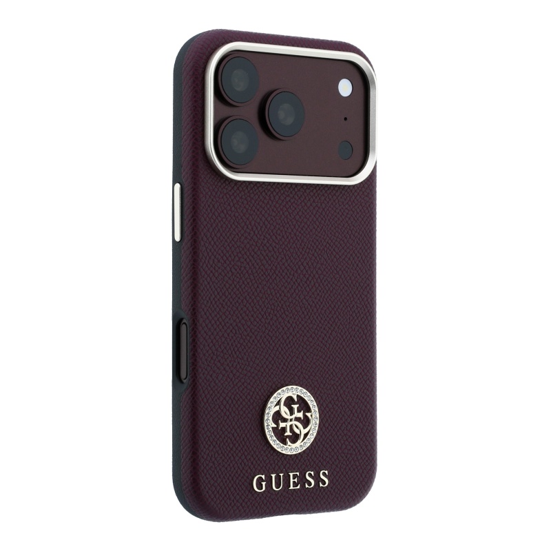 Apple iPhone 18 Pro Max Kılıf Guess Orjinal Lisanslı M-safe Şarj Özellikli PU Taşlı Metal 4G ve Yazı Logolu Kapak - 20