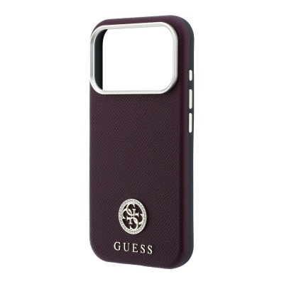 Apple iPhone 18 Pro Max Kılıf Guess Orjinal Lisanslı M-safe Şarj Özellikli PU Taşlı Metal 4G ve Yazı Logolu Kapak - 22