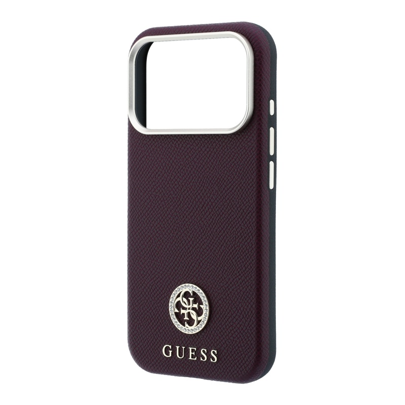 Apple iPhone 18 Pro Max Kılıf Guess Orjinal Lisanslı M-safe Şarj Özellikli PU Taşlı Metal 4G ve Yazı Logolu Kapak - 22