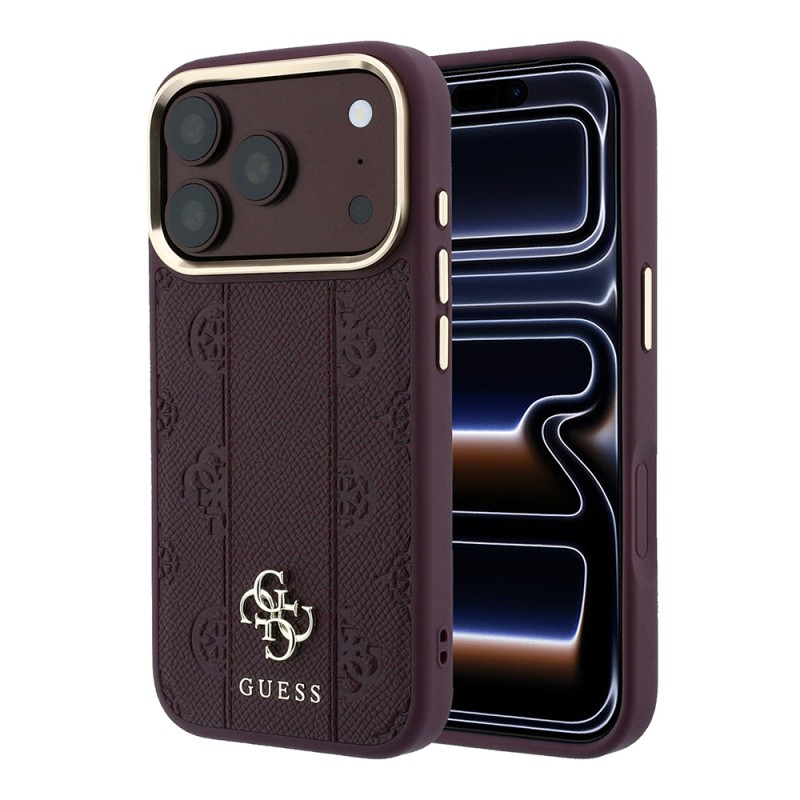 Apple iPhone 18 Pro Max Kılıf Guess Orjinal Lisanslı M-safe Şarj Özellikli Şeritli Peony 4G ve Yazı Logolu Kapak - 18