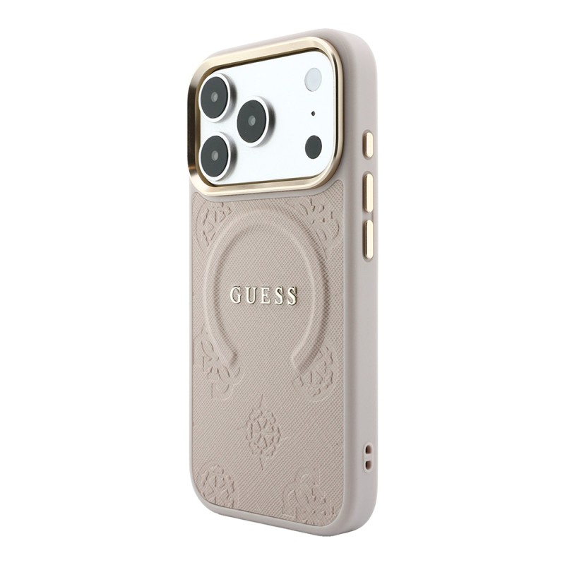Apple iPhone 18 Pro Max Kılıf Guess Orjinal Lisanslı M-safe Şarj Özellikli Sıcak Baskılı Yazı Logolu C-Magnet PU Deri Peony Kapak - 5