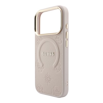 Apple iPhone 18 Pro Max Kılıf Guess Orjinal Lisanslı M-safe Şarj Özellikli Sıcak Baskılı Yazı Logolu C-Magnet PU Deri Peony Kapak - 9