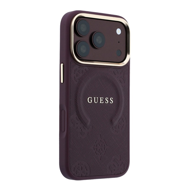 Apple iPhone 18 Pro Max Kılıf Guess Orjinal Lisanslı M-safe Şarj Özellikli Sıcak Baskılı Yazı Logolu C-Magnet PU Deri Peony Kapak - 21
