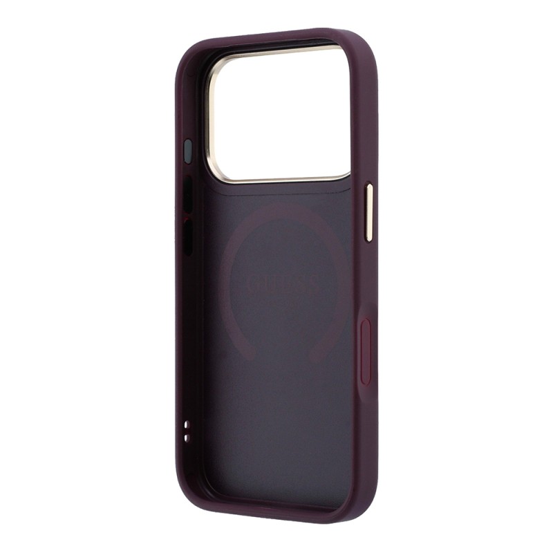 Apple iPhone 18 Pro Max Kılıf Guess Orjinal Lisanslı M-safe Şarj Özellikli Sıcak Baskılı Yazı Logolu C-Magnet PU Deri Peony Kapak - 24