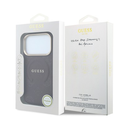 Apple iPhone 18 Pro Max Kılıf Guess Orjinal Lisanslı M-safe Şarj Özellikli Sıcak Baskılı Yazı Logolu C-Magnet PU Deri Peony Kapak - 25