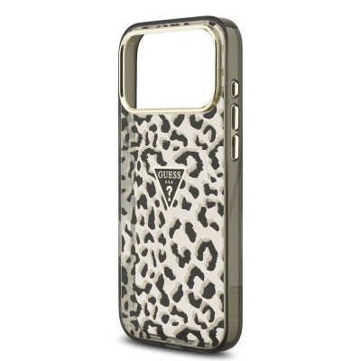 Apple iPhone 18 Pro Max Kılıf Guess Orjinal Lisanslı M-safe Şarj Özellikli Üçgen Logolu Simli Leopar Desenli Kapak - 9