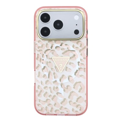 Apple iPhone 18 Pro Max Kılıf Guess Orjinal Lisanslı M-safe Şarj Özellikli Üçgen Logolu Simli Leopar Desenli Kapak - 13