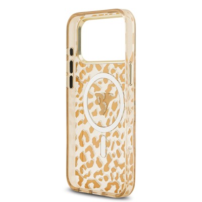 Apple iPhone 18 Pro Max Kılıf Guess Orjinal Lisanslı M-safe Şarj Özellikli Üçgen Logolu Simli Leopar Desenli Kapak - 24