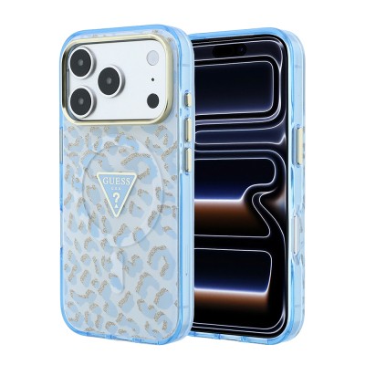 Apple iPhone 18 Pro Max Kılıf Guess Orjinal Lisanslı M-safe Şarj Özellikli Üçgen Logolu Simli Leopar Desenli Kapak - 2