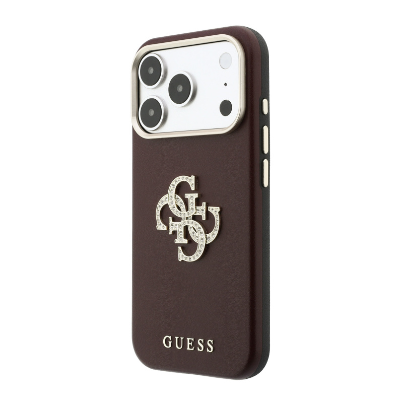 Apple iPhone 18 Pro Max Kılıf Guess Orjinal Lisanslı Metal Kamera Çerçeveli 4G Büyük Taşlı Resin Logolu PU Kapak - 2