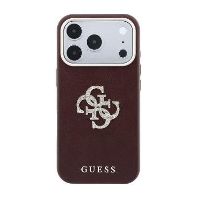 Apple iPhone 18 Pro Max Kılıf Guess Orjinal Lisanslı Metal Kamera Çerçeveli 4G Büyük Taşlı Resin Logolu PU Kapak - 3