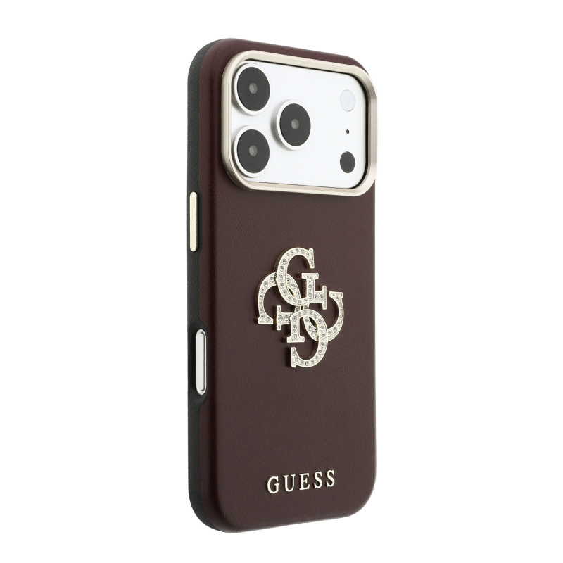 Apple iPhone 18 Pro Max Kılıf Guess Orjinal Lisanslı Metal Kamera Çerçeveli 4G Büyük Taşlı Resin Logolu PU Kapak - 4