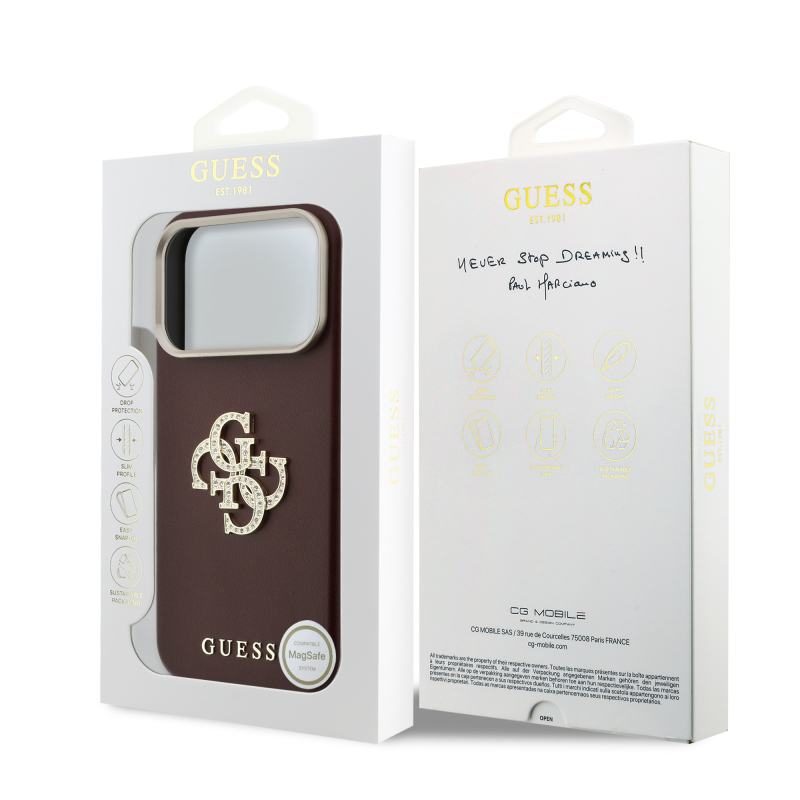 Apple iPhone 18 Pro Max Kılıf Guess Orjinal Lisanslı Metal Kamera Çerçeveli 4G Büyük Taşlı Resin Logolu PU Kapak - 8