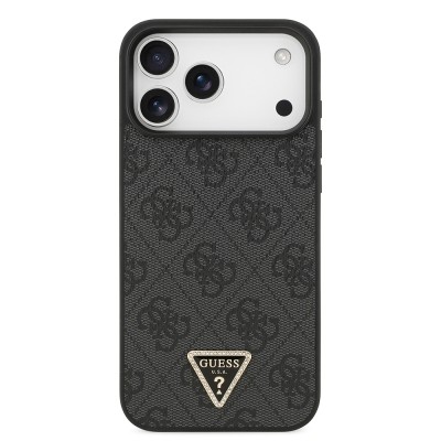 Apple iPhone 18 Pro Max Kılıf Guess Orjinal Lisanslı PU Deri Taşlı Üçgen Logo 4G Desenli Strass Kapak - 3