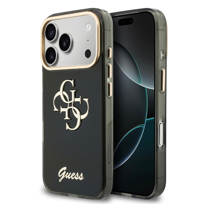 Apple iPhone 18 Pro Max Kılıf Guess Orjinal Lisanslı Yazı ve 4G Büyük Metal Logolu Silikon Kapak Siyah