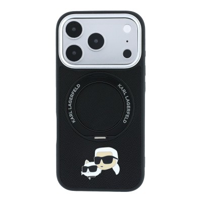 Apple iPhone 18 Pro Max Kılıf Karl Lagerfeld Orjinal Lisanslı M-Safe Şarj Özellikli K&C Heads Pin Metal Logolu PU 360 Derece Dönebilen Standlı Kapak - 3