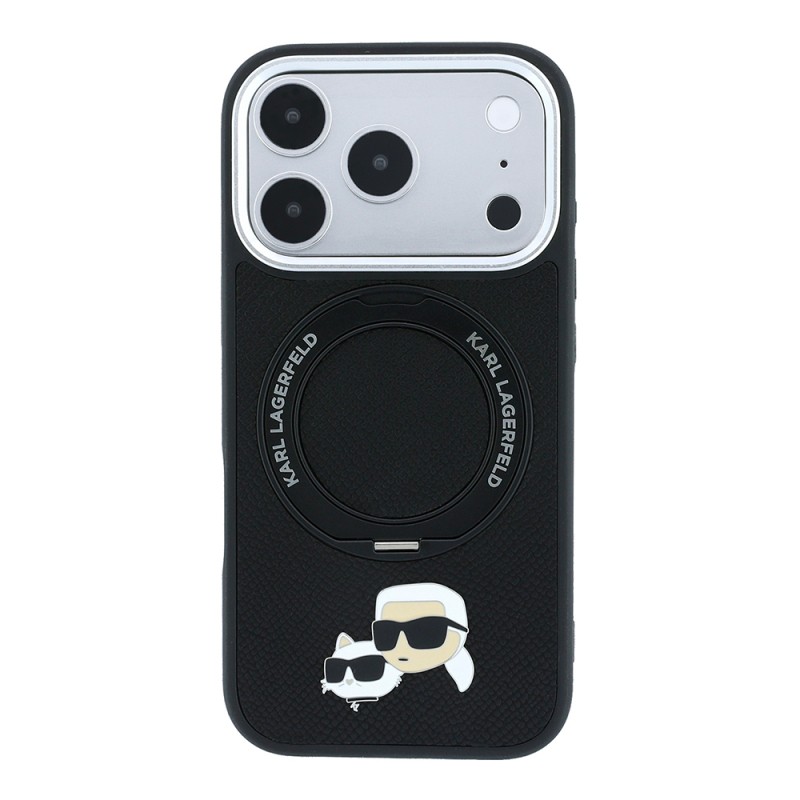 Apple iPhone 18 Pro Max Kılıf Karl Lagerfeld Orjinal Lisanslı M-Safe Şarj Özellikli K&C Heads Pin Metal Logolu PU 360 Derece Dönebilen Standlı Kapak - 3