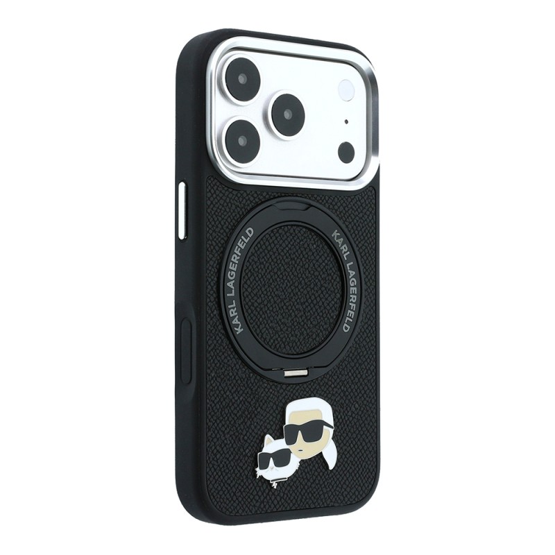 Apple iPhone 18 Pro Max Kılıf Karl Lagerfeld Orjinal Lisanslı M-Safe Şarj Özellikli K&C Heads Pin Metal Logolu PU 360 Derece Dönebilen Standlı Kapak - 4