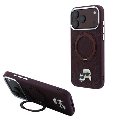 Apple iPhone 18 Pro Max Kılıf Karl Lagerfeld Orjinal Lisanslı M-Safe Şarj Özellikli K&C Metal Logolu PU 360 Derece Dönebilen Standlı Kapak - 2