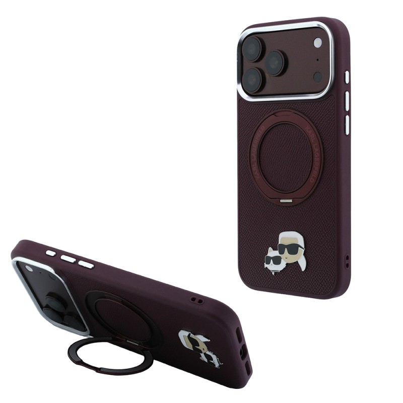 Apple iPhone 18 Pro Max Kılıf Karl Lagerfeld Orjinal Lisanslı M-Safe Şarj Özellikli K&C Metal Logolu PU 360 Derece Dönebilen Standlı Kapak - 2