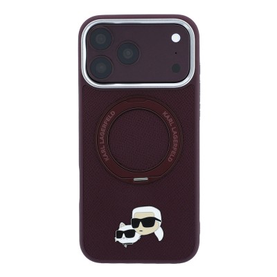 Apple iPhone 18 Pro Max Kılıf Karl Lagerfeld Orjinal Lisanslı M-Safe Şarj Özellikli K&C Metal Logolu PU 360 Derece Dönebilen Standlı Kapak - 3