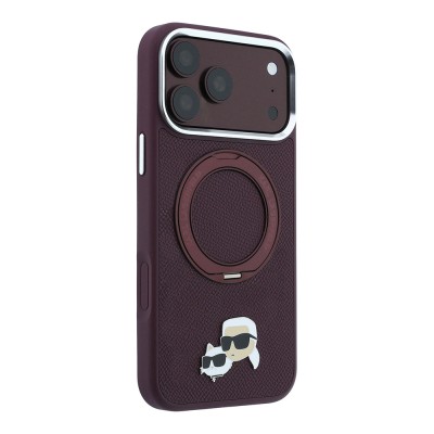 Apple iPhone 18 Pro Max Kılıf Karl Lagerfeld Orjinal Lisanslı M-Safe Şarj Özellikli K&C Metal Logolu PU 360 Derece Dönebilen Standlı Kapak - 4