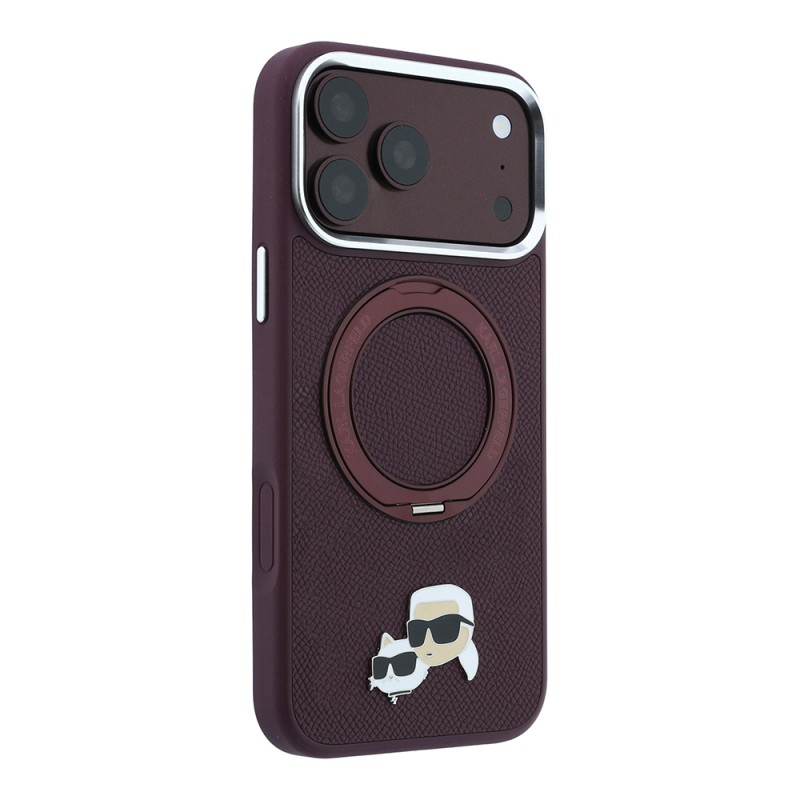 Apple iPhone 18 Pro Max Kılıf Karl Lagerfeld Orjinal Lisanslı M-Safe Şarj Özellikli K&C Metal Logolu PU 360 Derece Dönebilen Standlı Kapak - 4